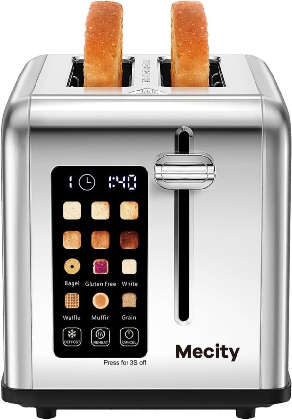 Mecity 2 Slice Toaster Touch Screen 1.5" Wide Slot Stainless Steel
