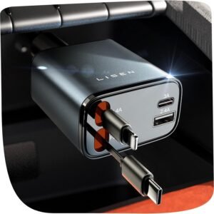 LISEN Retractable Car Charger 69W USB C Car Charger Adapter for iPhone 16