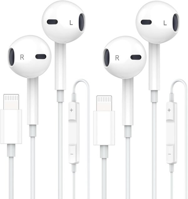 Apple Earbuds, iPhone Wired with Lightning Connector [Apple MFi Certified] Wired Earphones with Microphone Volume Control Music and Calling Headphones for iPhone 14/13/12/11/SE/X/XR/XS/8/7-2 Pack