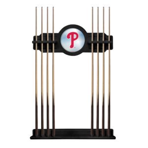Black Philadelphia Phillies Eight Stick Wood Pool Cue Rack