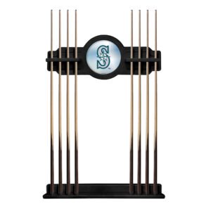 Black Seattle Mariners Eight Stick Wood Pool Cue Rack