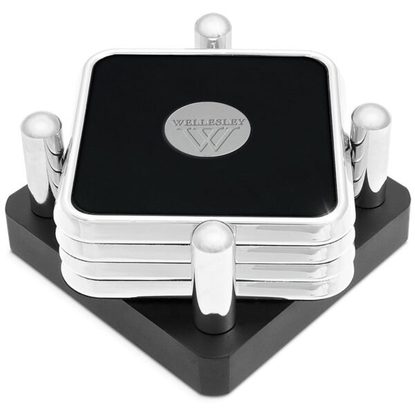 Silver Wellesley Blue 4-Piece Square Team Coaster Set in Presentation Stand Silver Wellesley Blue 4-Piece Square Team Coaster Set in Presentation Stand