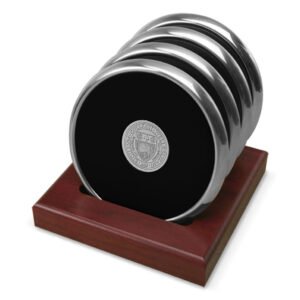 Silver Wellesley Blue Logo 4-Piece Coaster Set
