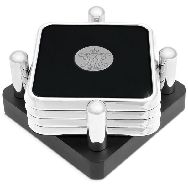 Silver William & Mary Tribe 4-Piece Logo Square Coaster Set in Presentation Stand
