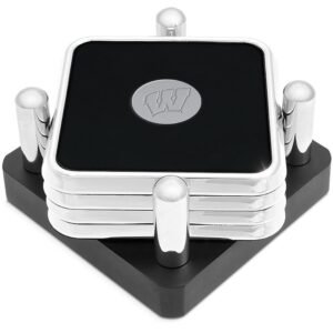 Silver Wisconsin Badgers 4-Piece Square Coaster Set in Presentation Stand