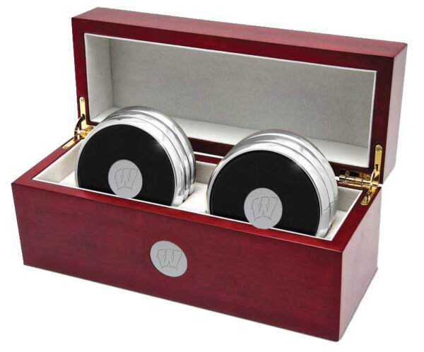 Silver Wisconsin Badgers Six-Piece Coaster Set in Rosewood Box